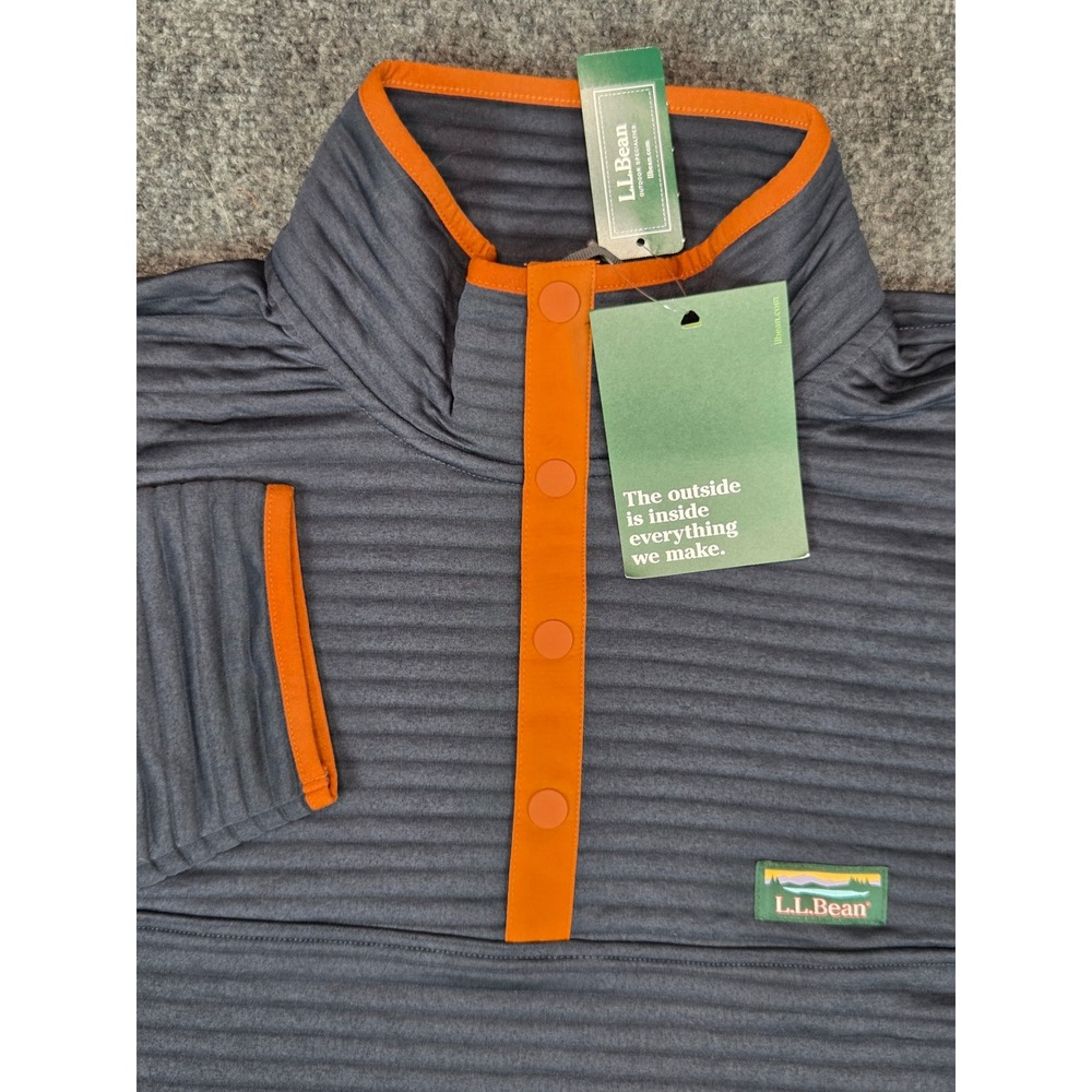 NEW LL Bean Airlight Knit Pullover Mens XL Navy Orange Snap Fleece